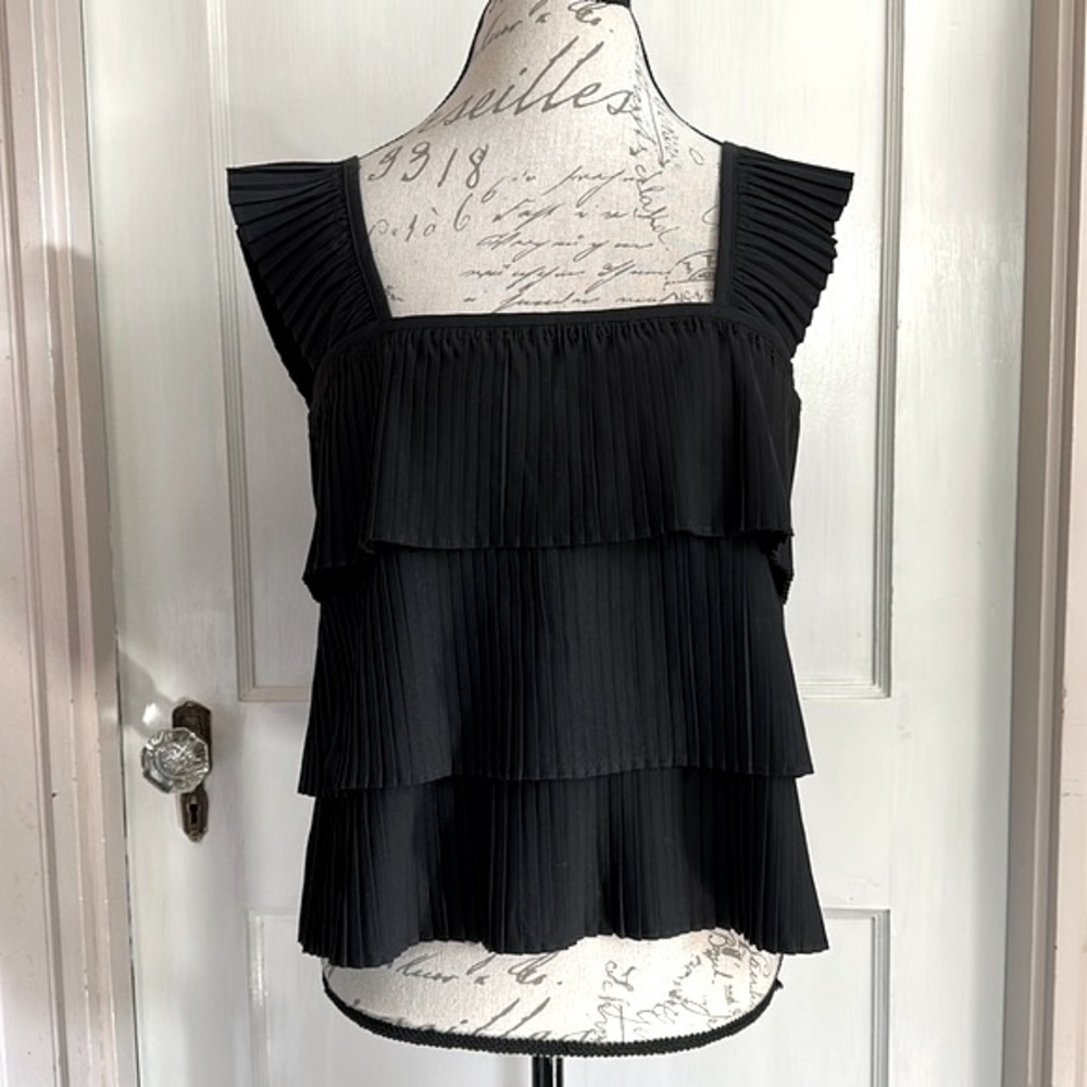 J. Crew Black Pleated Square Neck Tiered Tank